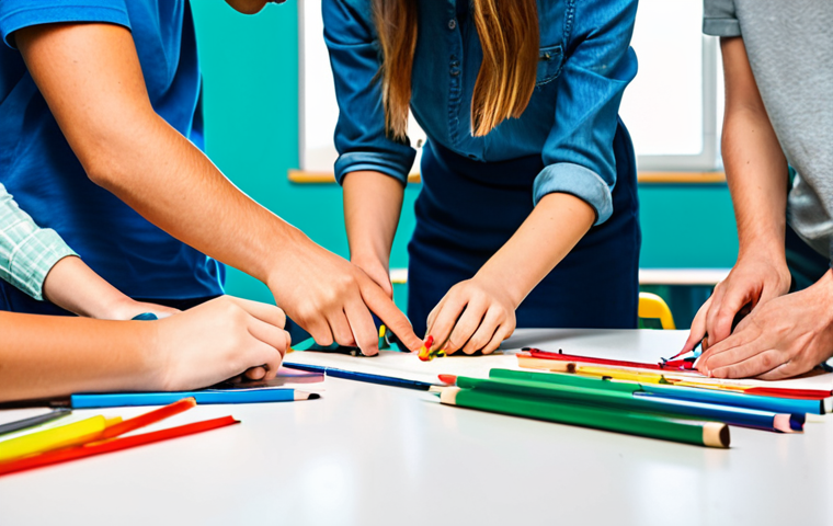 **
"A group of fully clothed young people participating in a creative workshop, experimenting with different art materials in a brightly lit studio, safe for work, appropriate content, professional setting, perfect anatomy, well-formed hands, natural body proportions, colorful background, modest attire, family-friendly, learning environment, exploring creativity."
**