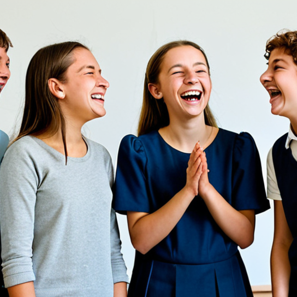 **

"A group of fully clothed teenagers participating in a theatre workshop, laughing and smiling, appropriate attire, in a community center setting in France, safe for work, perfect anatomy, natural proportions, family-friendly atmosphere, professional photo, high quality, modest clothing. Focus on positive interaction and emotional expression."

**