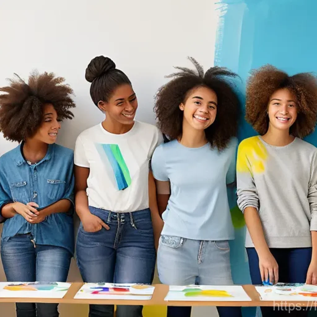 청소년지도사와 청소년 건강관리 프로그램 - **Prompt: Youth Empowerment in a French Community Center**
    A vibrant, diverse group of 5 French ...