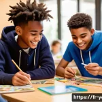 Home 18 청소년지도사와 청소년 문제 해결 프로젝트 사례 - **Prompt: French Teenagers Engaging in Balanced Digital and Offline Activities**
"An energetic a...