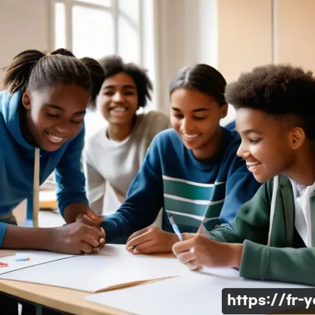 청소년지도사와 청소년 리더십 개발 프로그램 - A diverse group of teenagers participating enthusiastically in a collaborative workshop inside a bri...