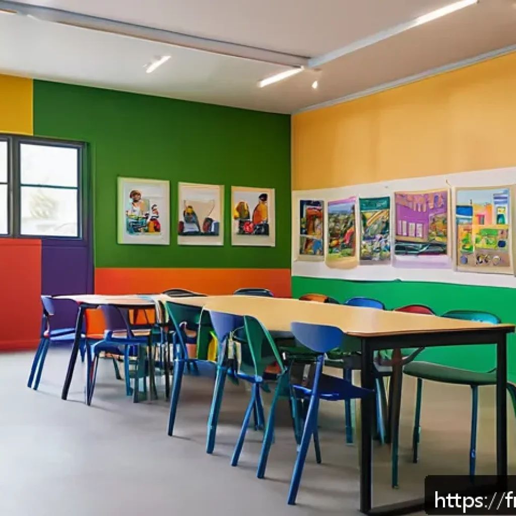 청소년지도사와 지역사회 자원 연계 - A vibrant youth community center in a French urban neighborhood, designed with colorful murals refle...