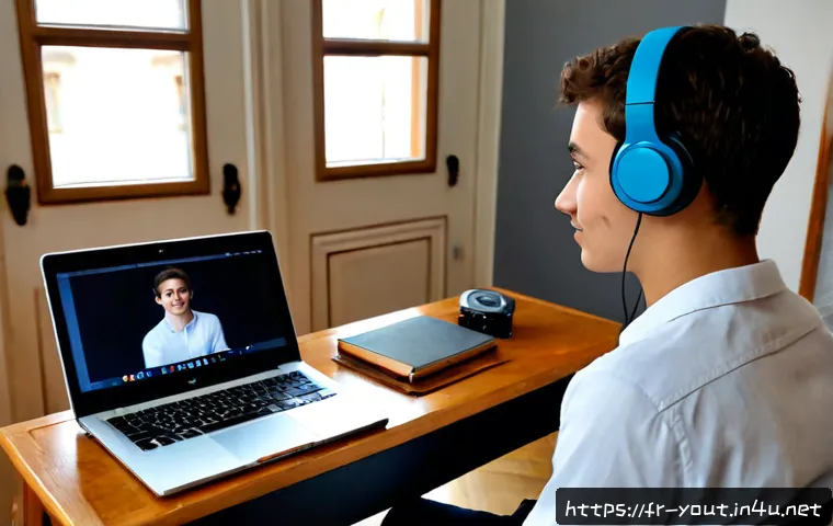 청소년지도사로서의 온라인 강의 경험 - Photorealistic French youth counselor leading an online workshop from a bright home office in Lyon, ...